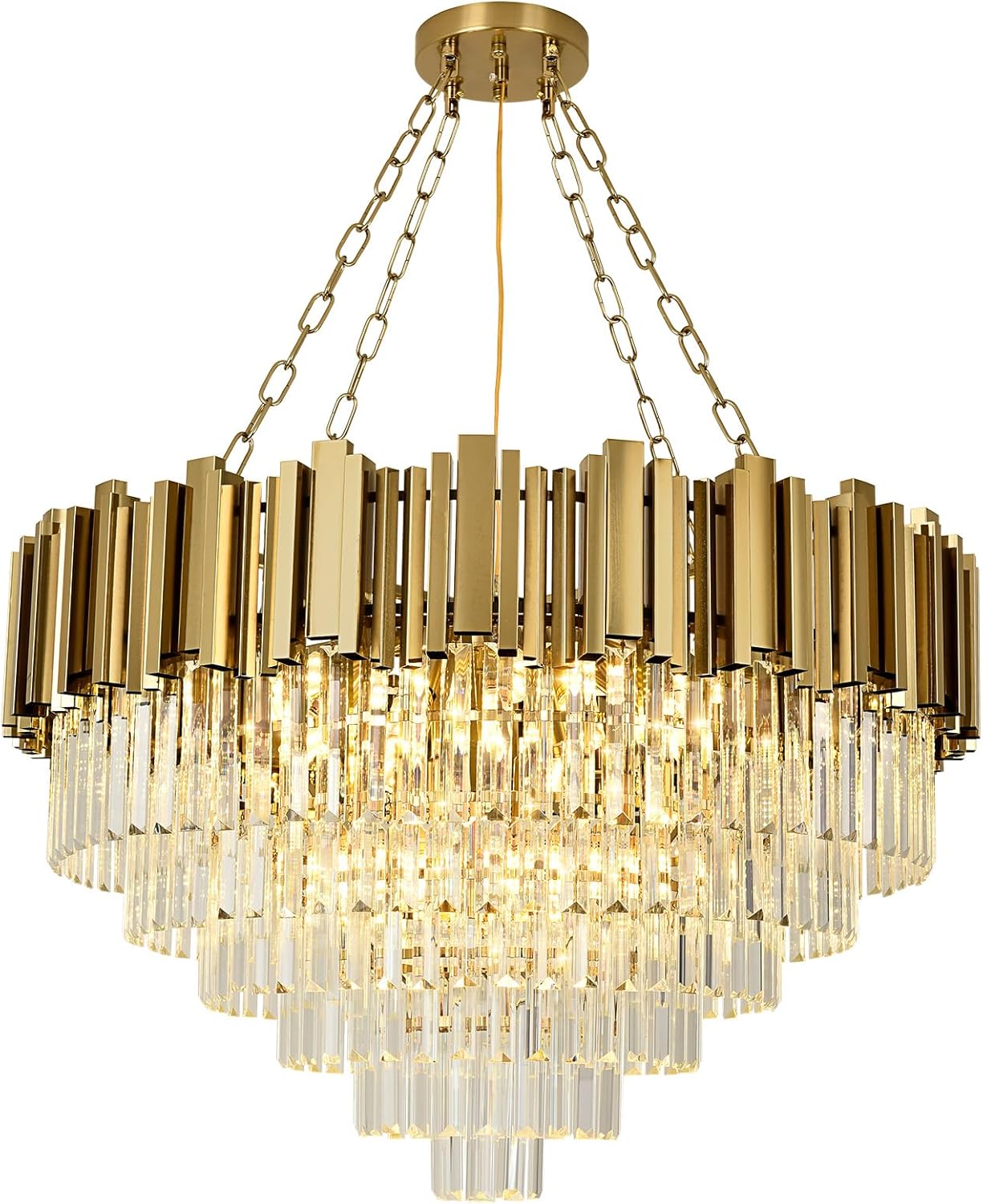 Modern Crystal Chandelier Gold Pendant Light Fixtures, Round Crystal Pendant Lighting for Living Room, Dining Room, Bedroom, Restaurant, E14 x 12, Φ80cm