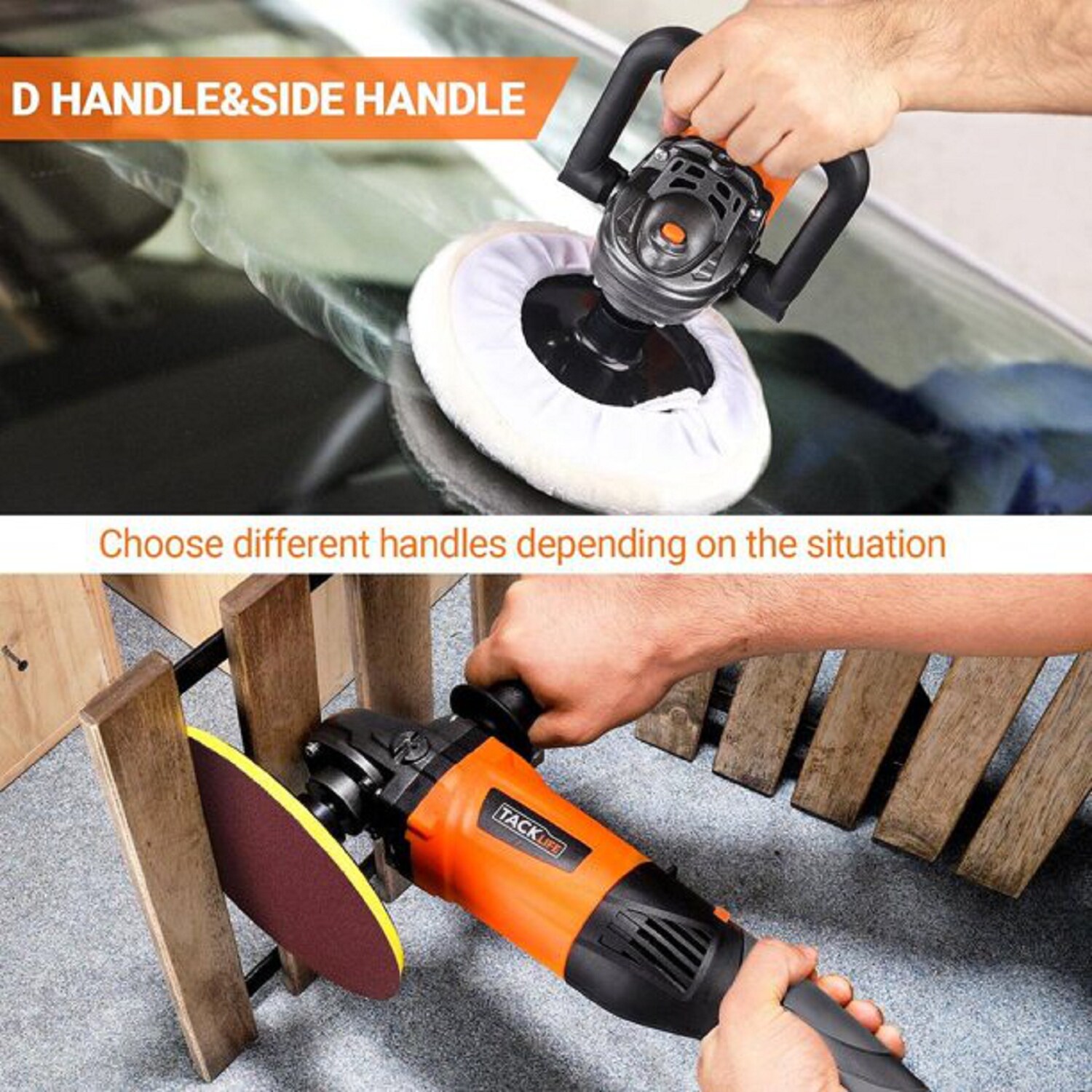 TACKLIFE PPGJ05A 7-Zoll-10A-Puffer-Autopoliermaschine mit 6 variablen Geschwindigkeiten von 1500 bis 3500 U/min, abnehmbarem Griff und Wollscheibe, ideal zum Schleifen, Polieren, Wachsen, Entfernen von Farbe/Rost von Autos