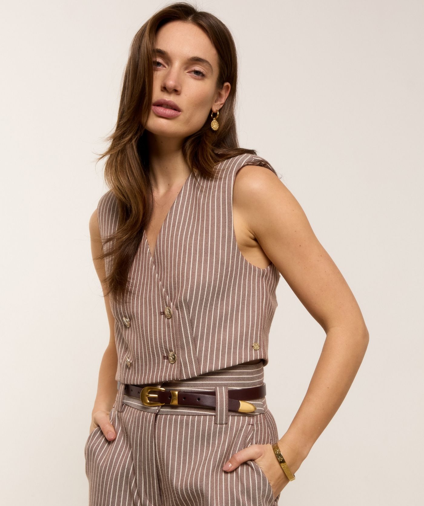 JV-JORJA cropped gilet met strepen - burgundy stripe