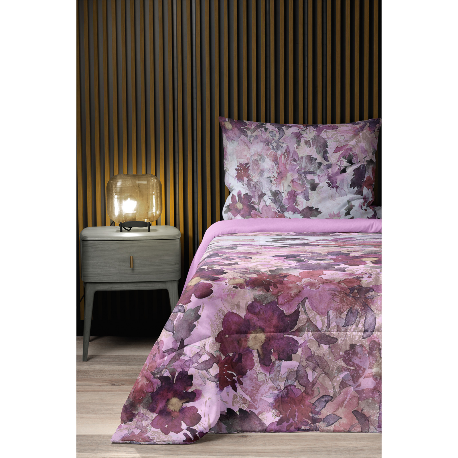 Bettwäsche violett mit Blätterzauber 200x210 2x65x65 Bettanzug Fra
