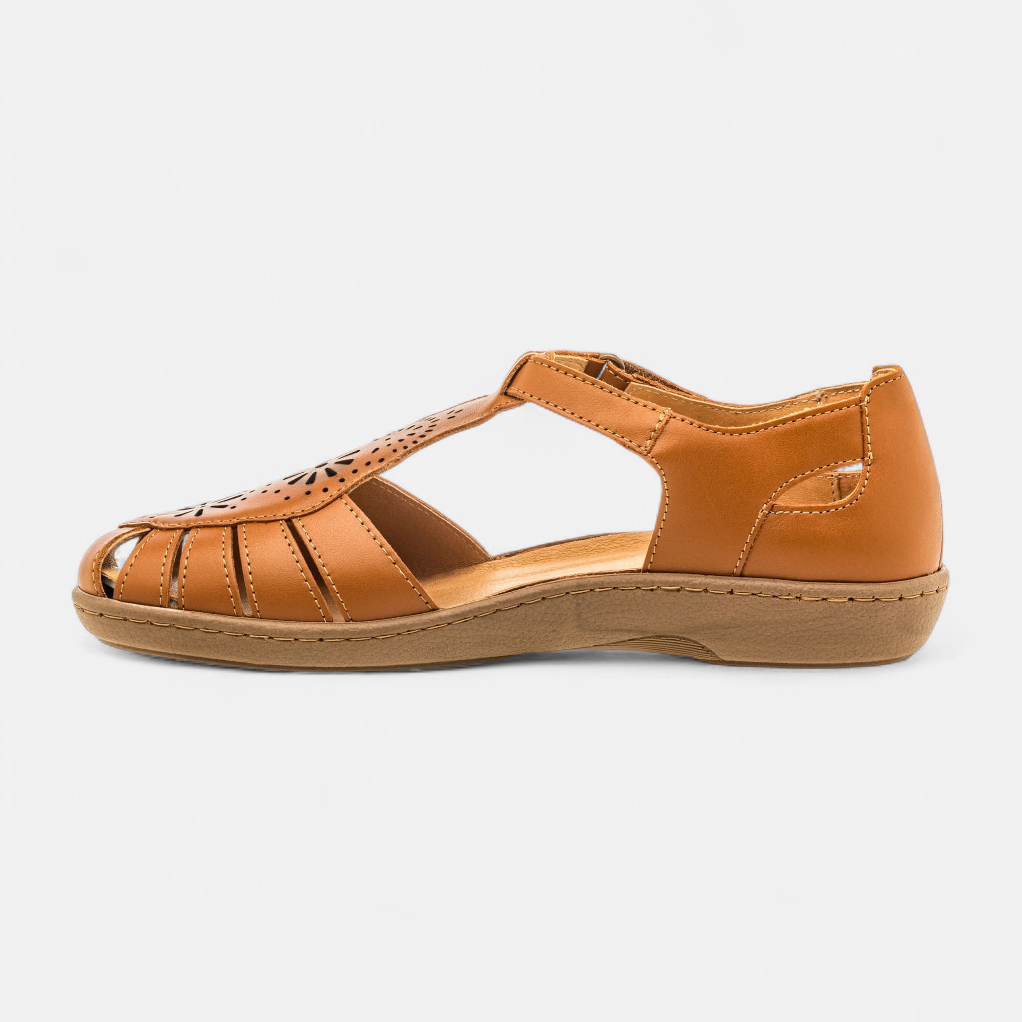 Nu-pieds confort Femme en cuir cognac