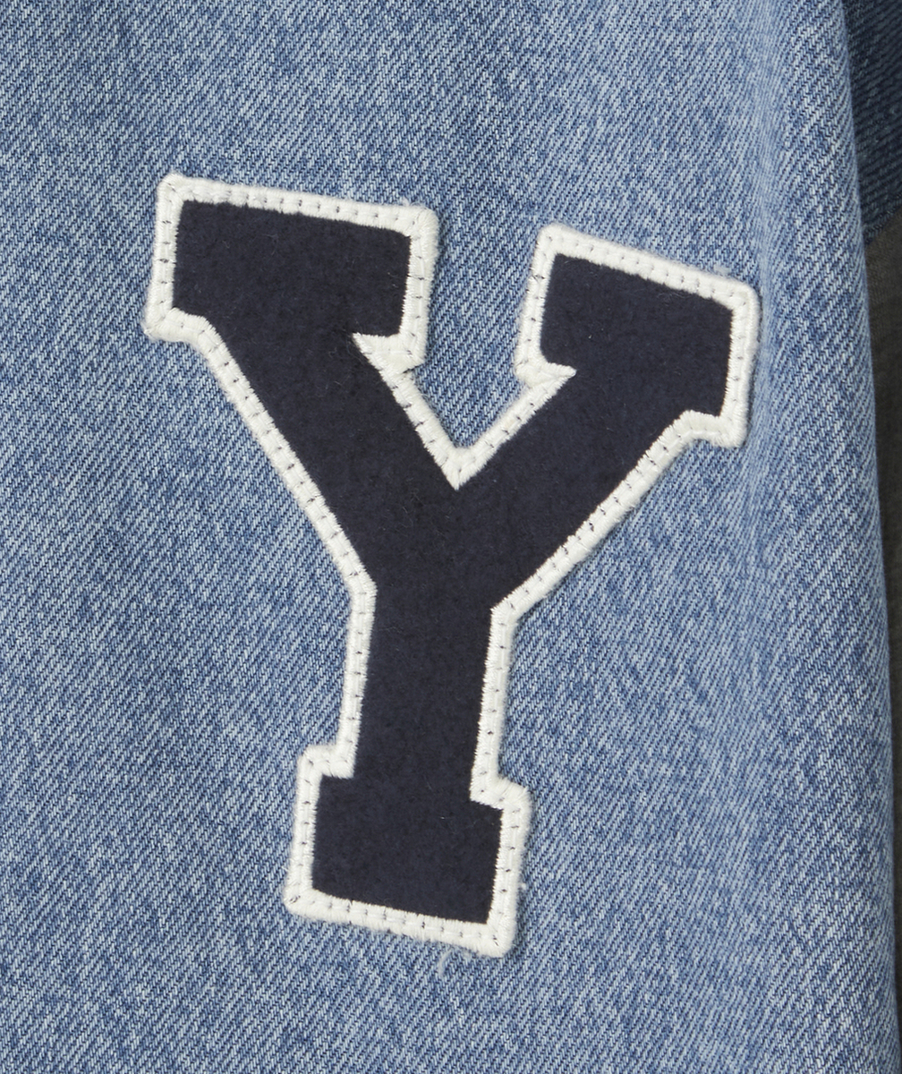 VESTE TYPE BOMBERS GARÇON EN DENIM LOW IMPACT ET PATCH BRODÉ