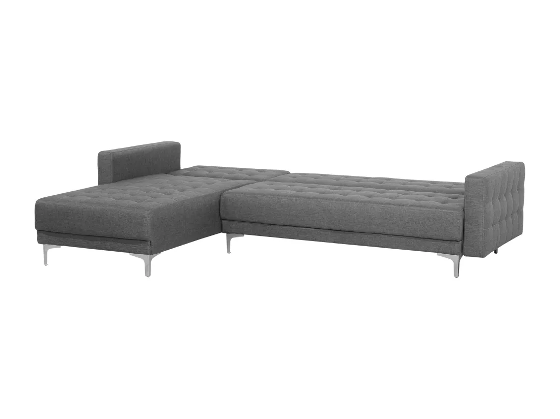 Canapé angle gauche convertible en tissu gris clair 4 places avec pouf ABERDEEN