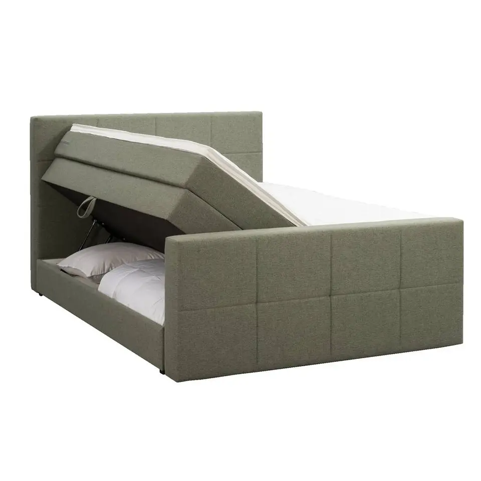Boxspring met opbergruimte en voetbord Liv geblokt - groen - 140x200cm