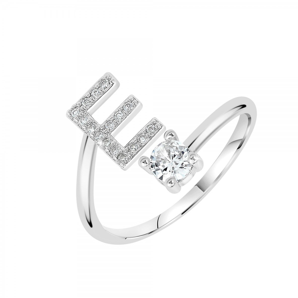 Bague lettre E ajustable SC Crystal ornée de Zirconium
