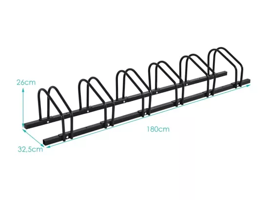 Râtelier 6 Vélo, Support de Rangement Vélo en Acier Revêtu, Fixation au Sol ou au Mur pour Extérieur et Intérieur, 180 x 32,5 x 26 cm, pour VTT, Vélo de Course, Vélo d’Enfant, Noir