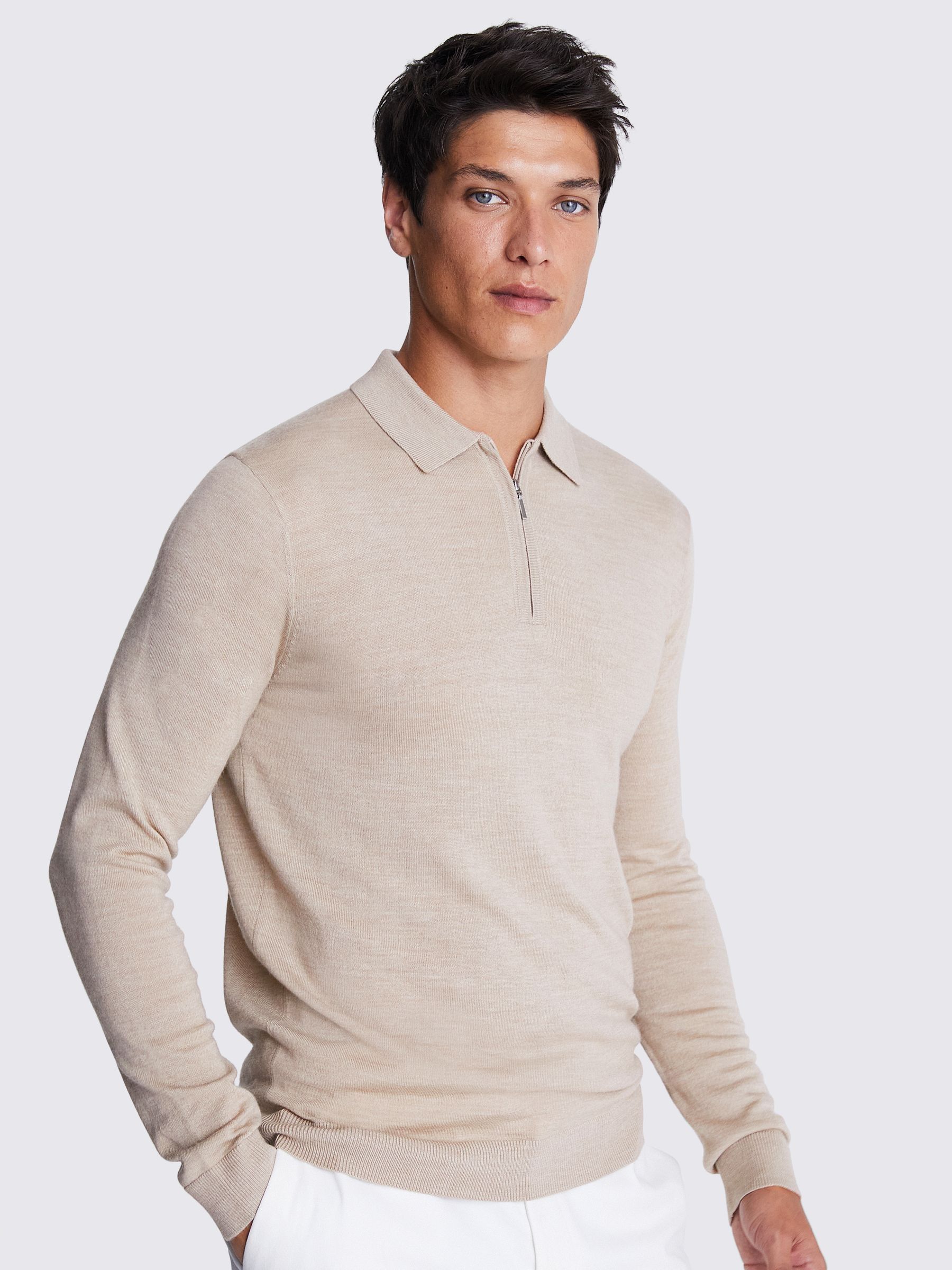 Natuurlijk - MOSS poloshirt van merinowolmix met korte rits