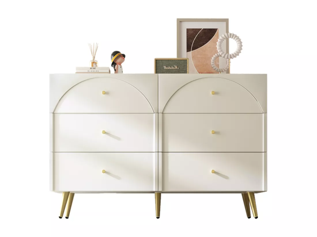 Armoire à tiroirs laiteux avec 6 tiroirs, buffet plateau haut pour chambre et tous les espaces de vie - h85 / B120 / T40 cm