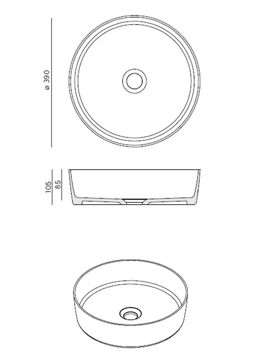 Resigres Lavabo 8003 waskom rond 40x10cm solid surface wit