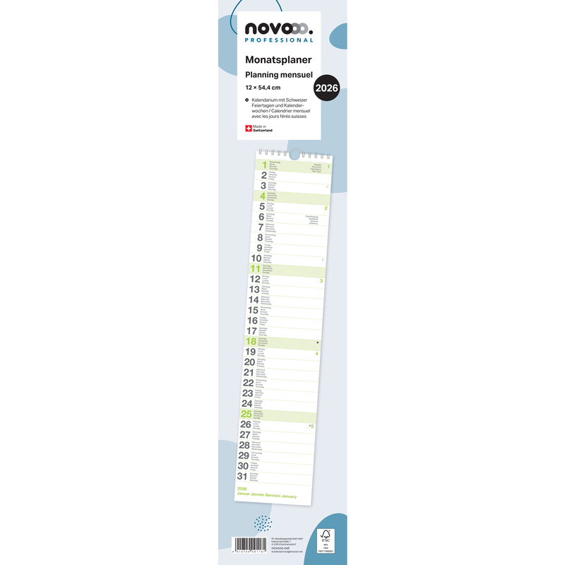novooo Wandkalender 2026, 1 Monat / Seite