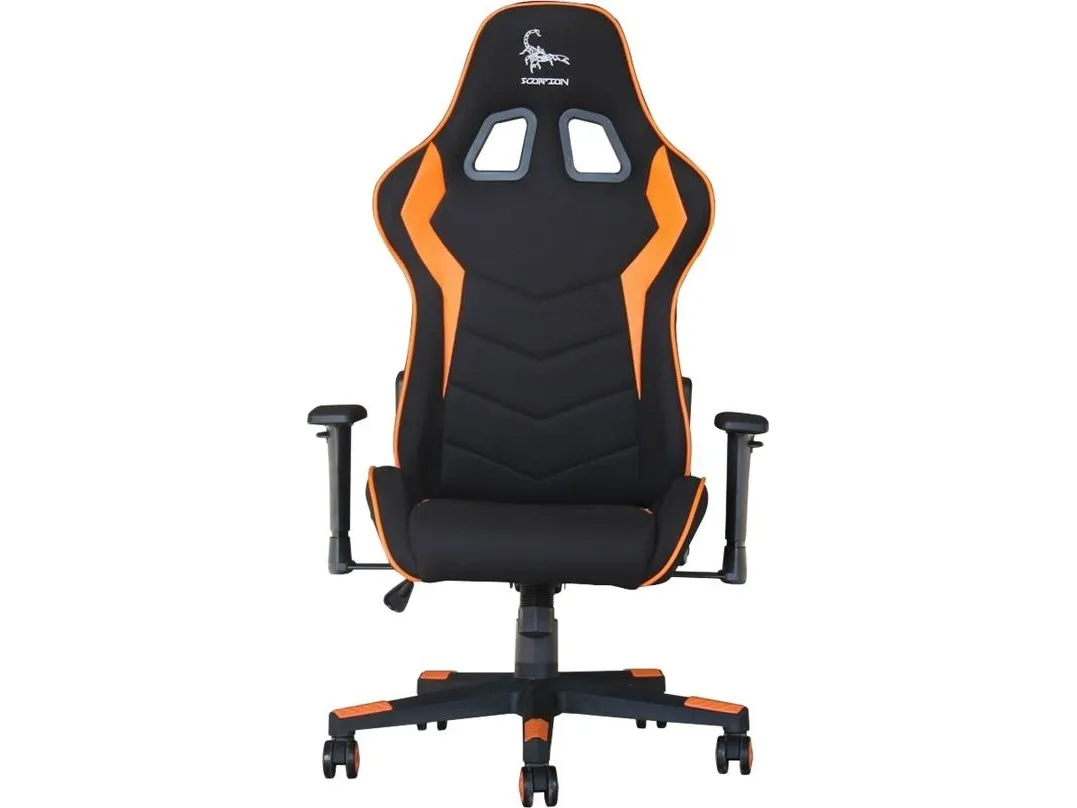 Gembird SCORPION - Stol - ergonomisk - armstøtter - T-formet - vippe - drejeled - nylon, PVC, svamp, mesh - sort trådnet, orange hud