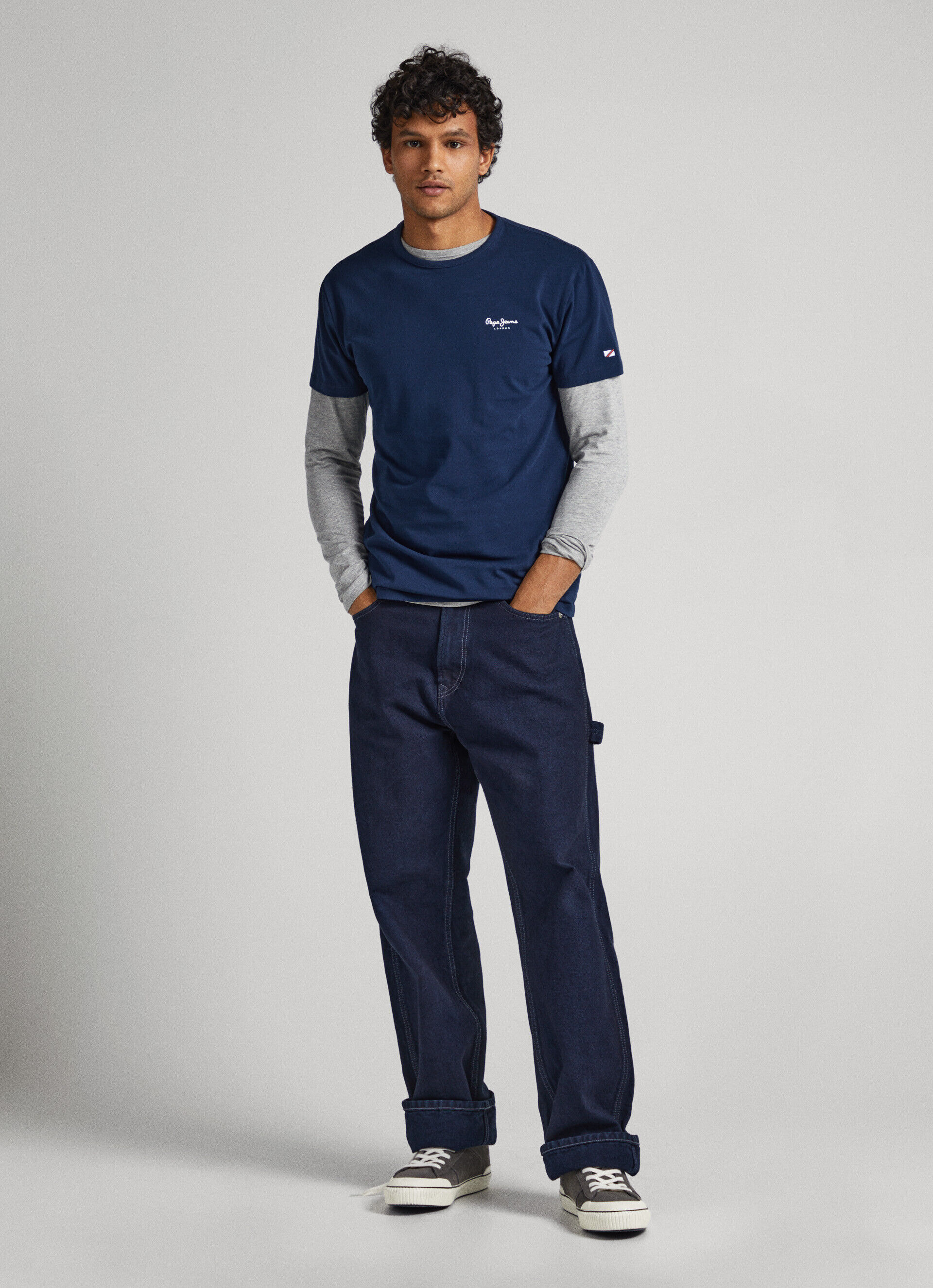 Camiseta de algodão com logotipo estampado - azul marinho