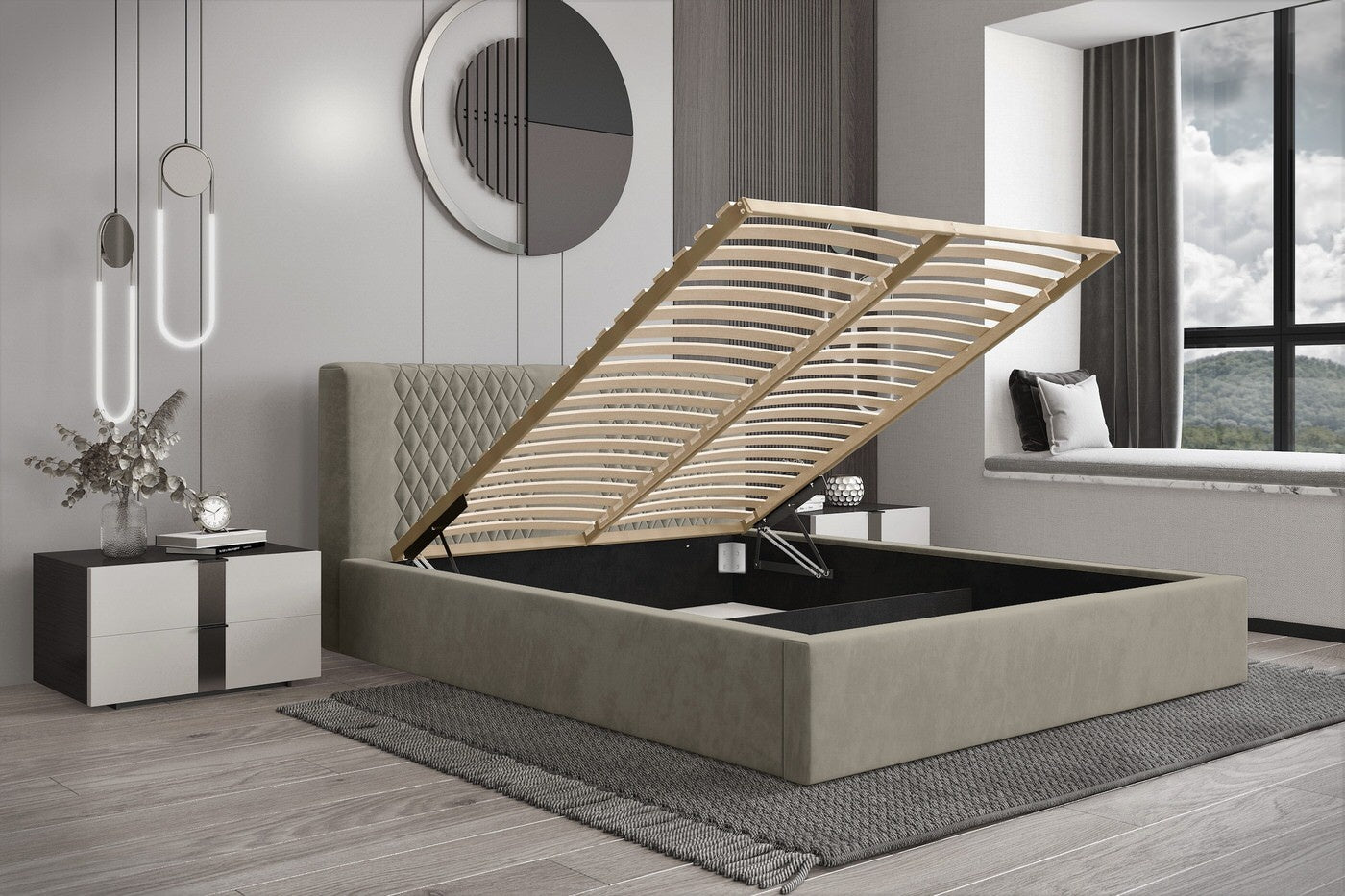 Trae Mobler Montana 140 x 200 cm Gestoffeerd Bed Taupe