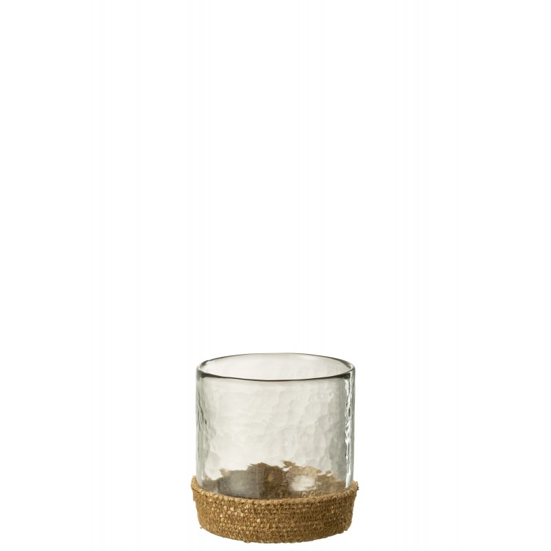 Vase avec dessous jute en verre transparent 12x12x12 cm