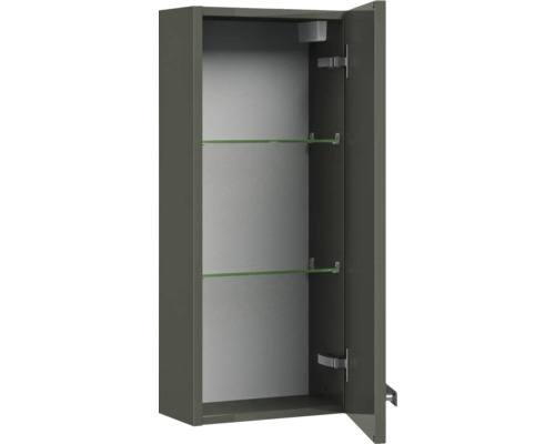Badkamermeubelset Pelipal serie 4005, afmetingen (B x H x D): 212 x 200 x 49,1 cm, fronten in hoogglans grijs. 5-delige badkamermeubelset bestaande uit een witte glazen wastafel, spiegelkast met ledverlichting, wastafelmeubel, hoge kast, hangkast en