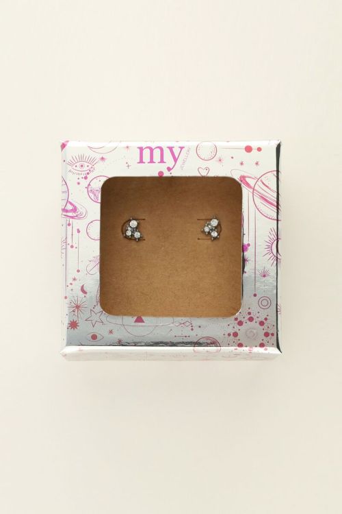 Universe studs met vierkante zilverkleurige steentjes