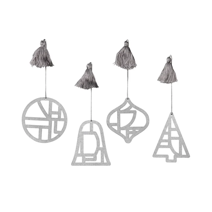 Broste Copenhagen - Christmas Fili Deko-Anhänger, Ø 8 cm, silber (4er-Set)