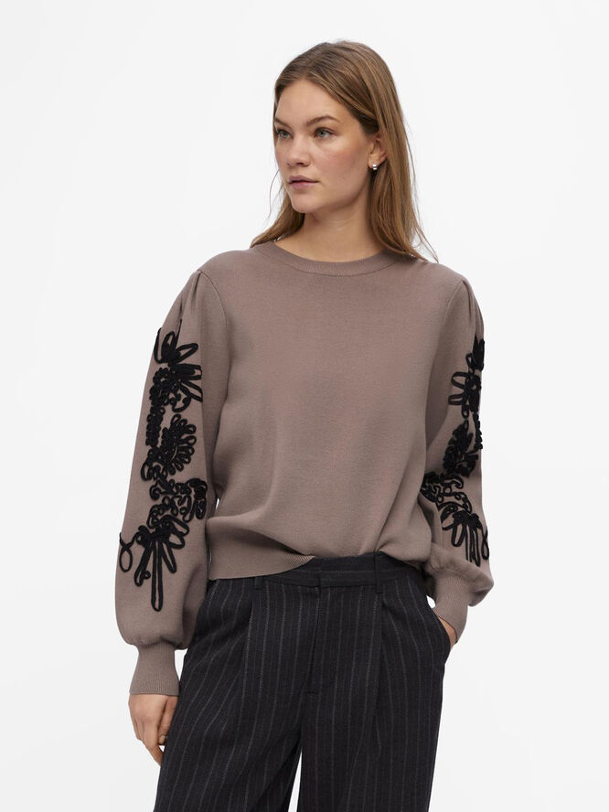 Object OBJJOANA L/S KNIT PULLOVER REP Fossil/black tape