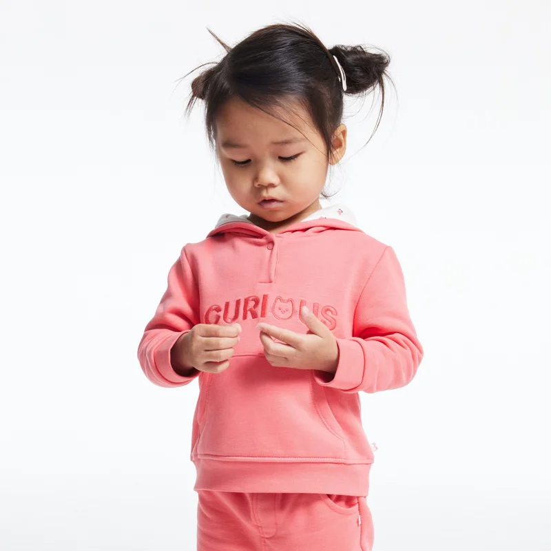 Sweat molleton à capuche brodé rose bébé fille Rose