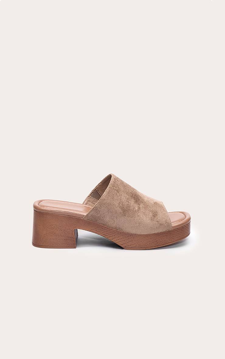 Taupe Mules À Plateforme Et Talon Bloc En Synthétique Coupe Large