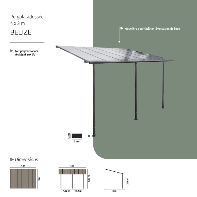 Pergola adossée BELIZE Graphite
