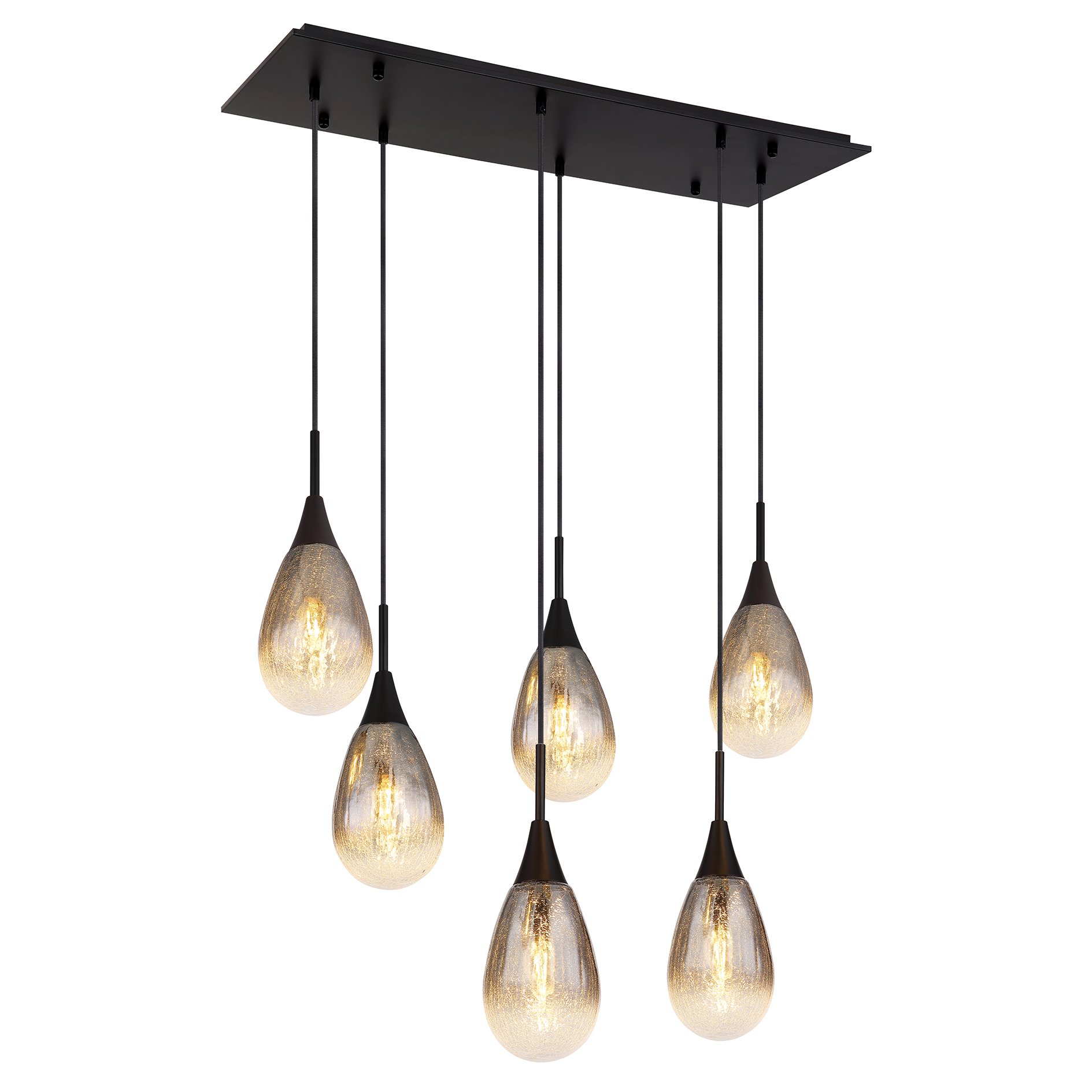 Hängeleuchte - schwarz matt - Glas crackle - 6-flammig