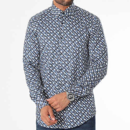Chemise Manches Longues Slim Hank 50502888 Bleu Marine Blanc