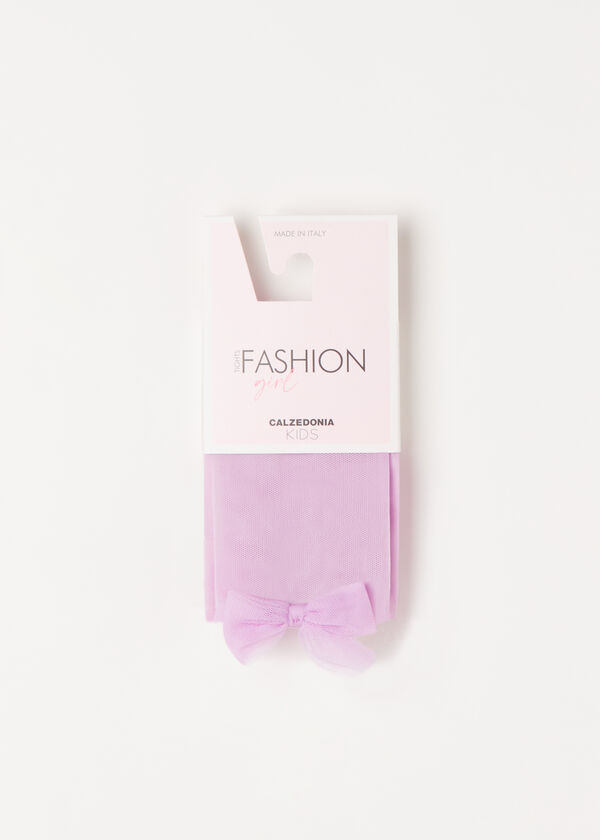 Meia-calça infantil de tule 30 denier com laço.