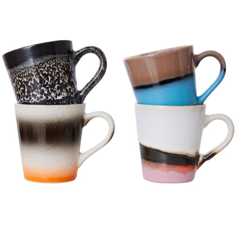 HKliving 70's Ceramic espresso kopjes set van 4 funky