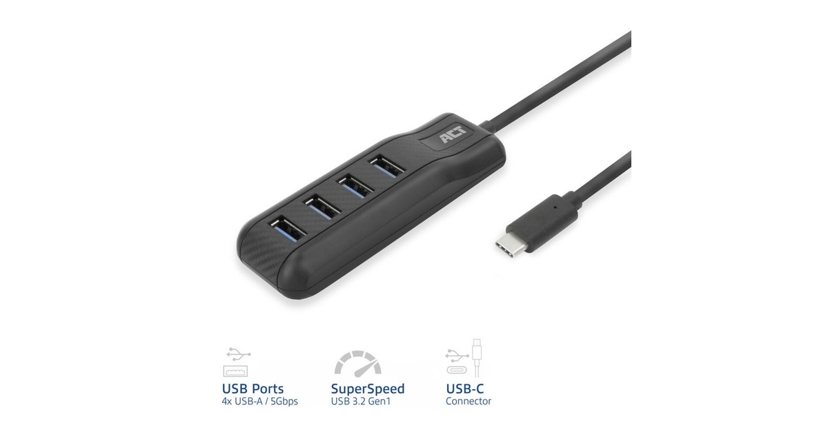 ACT ConnectivityUSB-C hub 3.0, 4 poorts USB-A usb-hub  (Zwart)