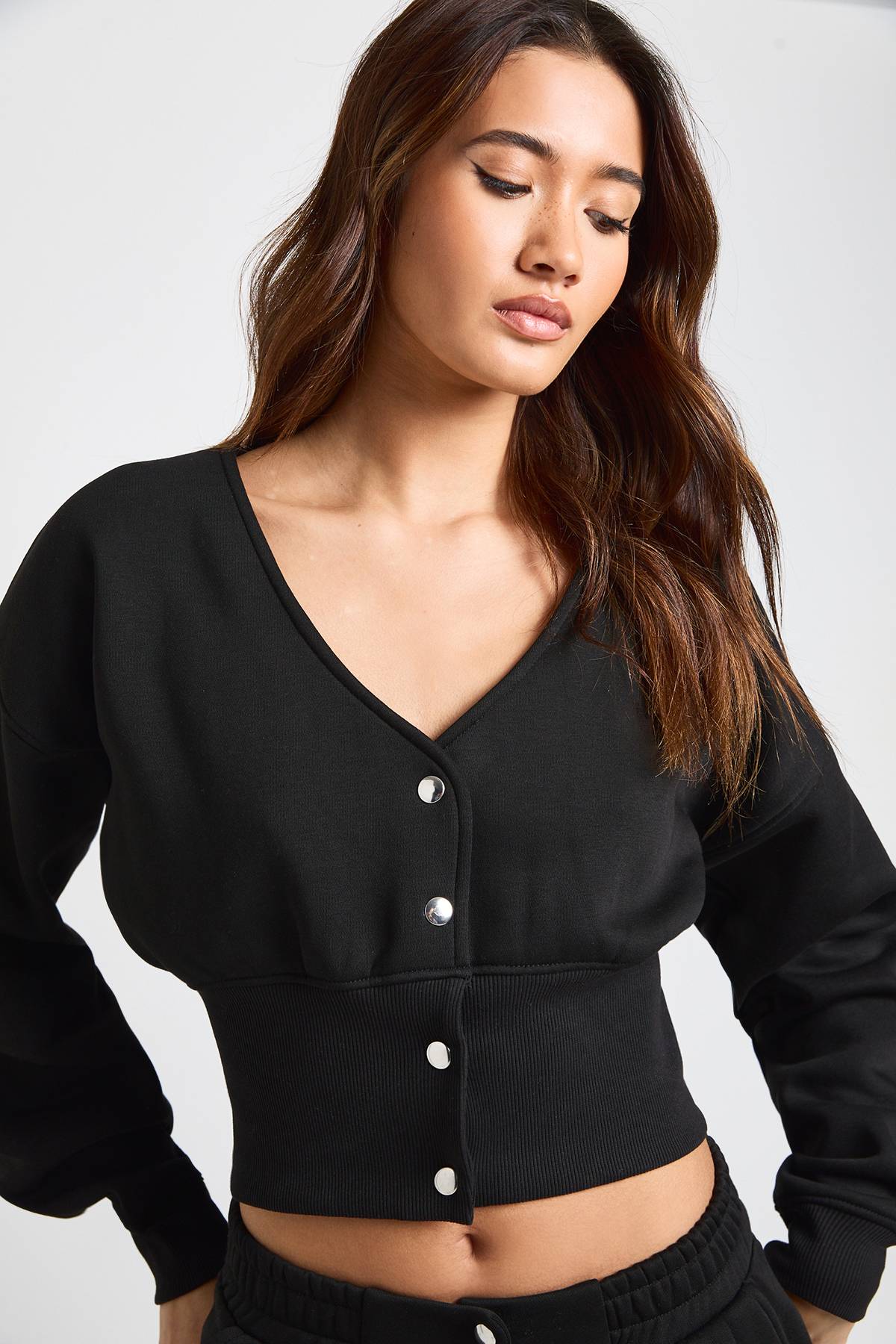 boohoo Ensemble de Survêtement Sweat Col V à Ourlet Profond et Jogging Ajusté