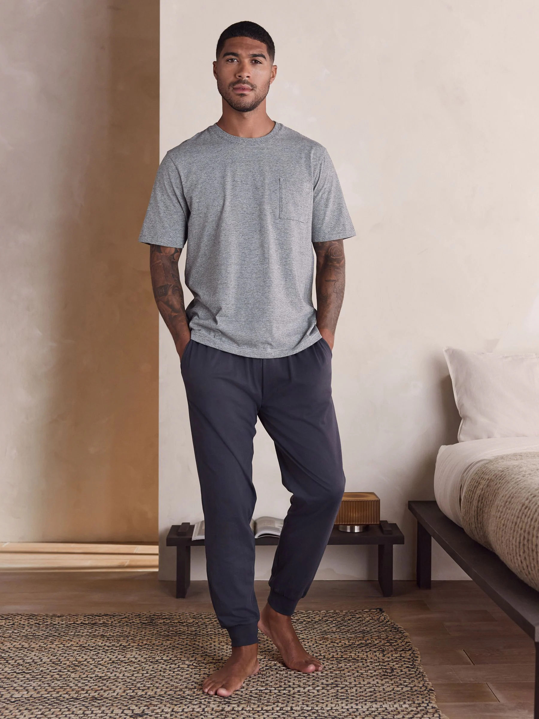 Grijs - Short Sleeve Cuffed Jersey Pyjamas Set