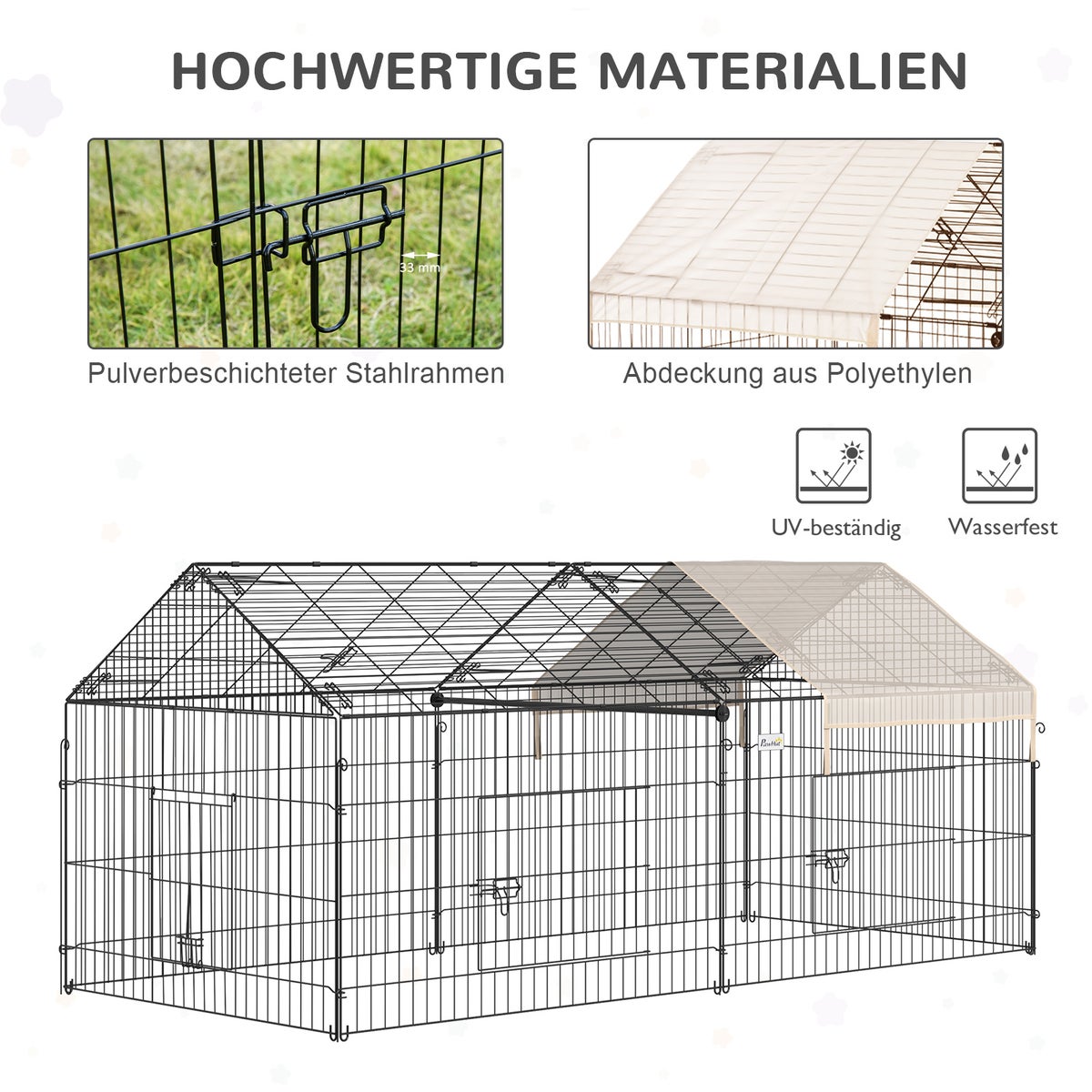 PawHut Outdoor Enclosure, kleine dierenverblijf, 220 x 103 x 103 cm, staal, beige