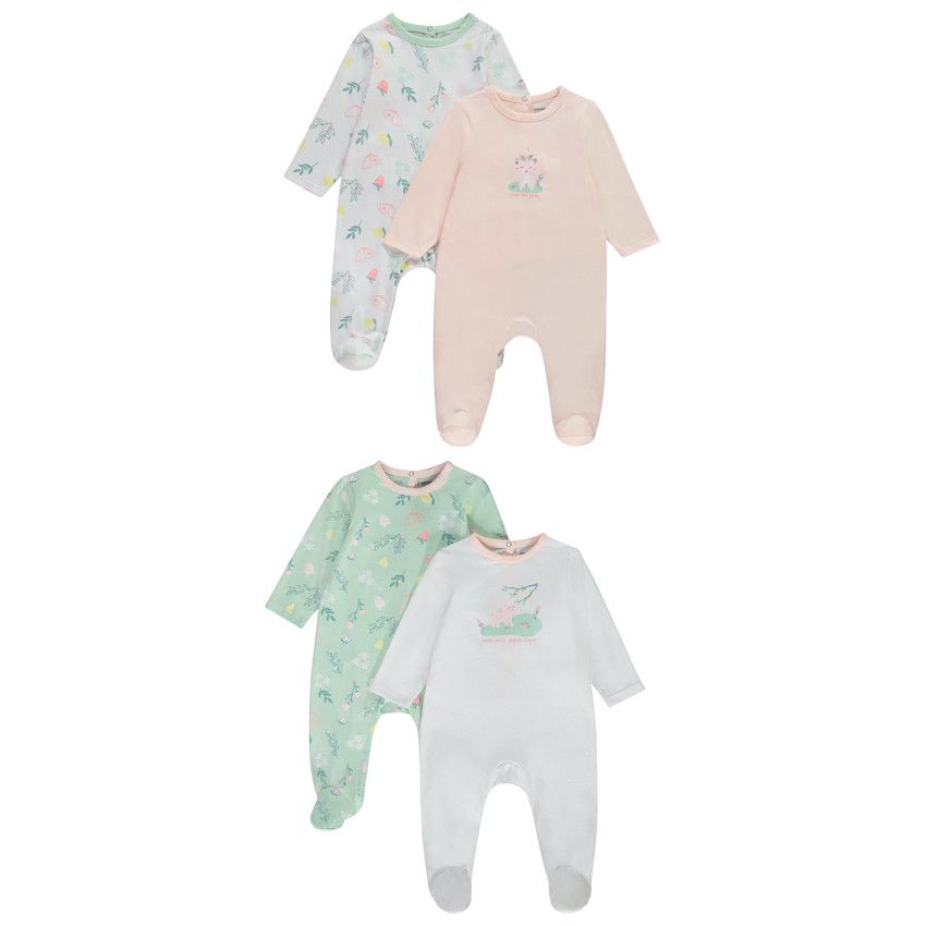 Lot de 4 dors-biens fantaisie en jersey pour bébé fille - Blanc