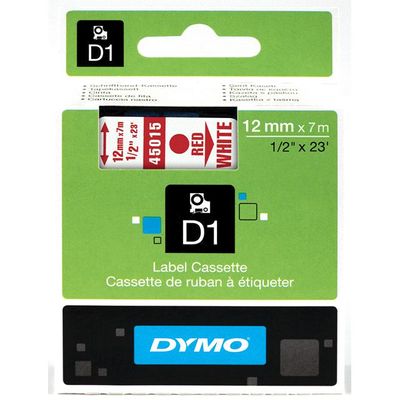 Dymo D1 - Ruban d'étiquettes auto-adhésives - 1 rouleau (12 mm x 7 m) - fond blanc écriture rouge