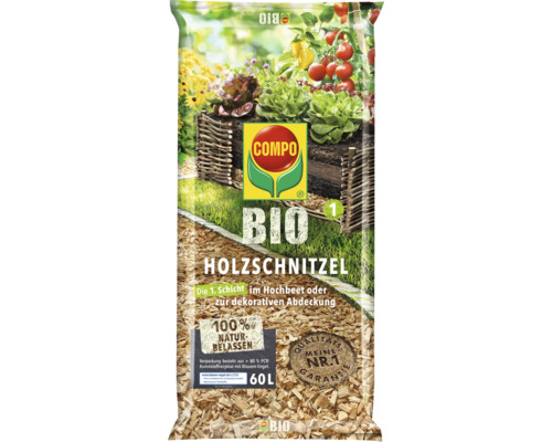 COMPO BIO houtsnippers 60 L als eerste laag in verhoogde bedden of voor decoratieve bedekking
