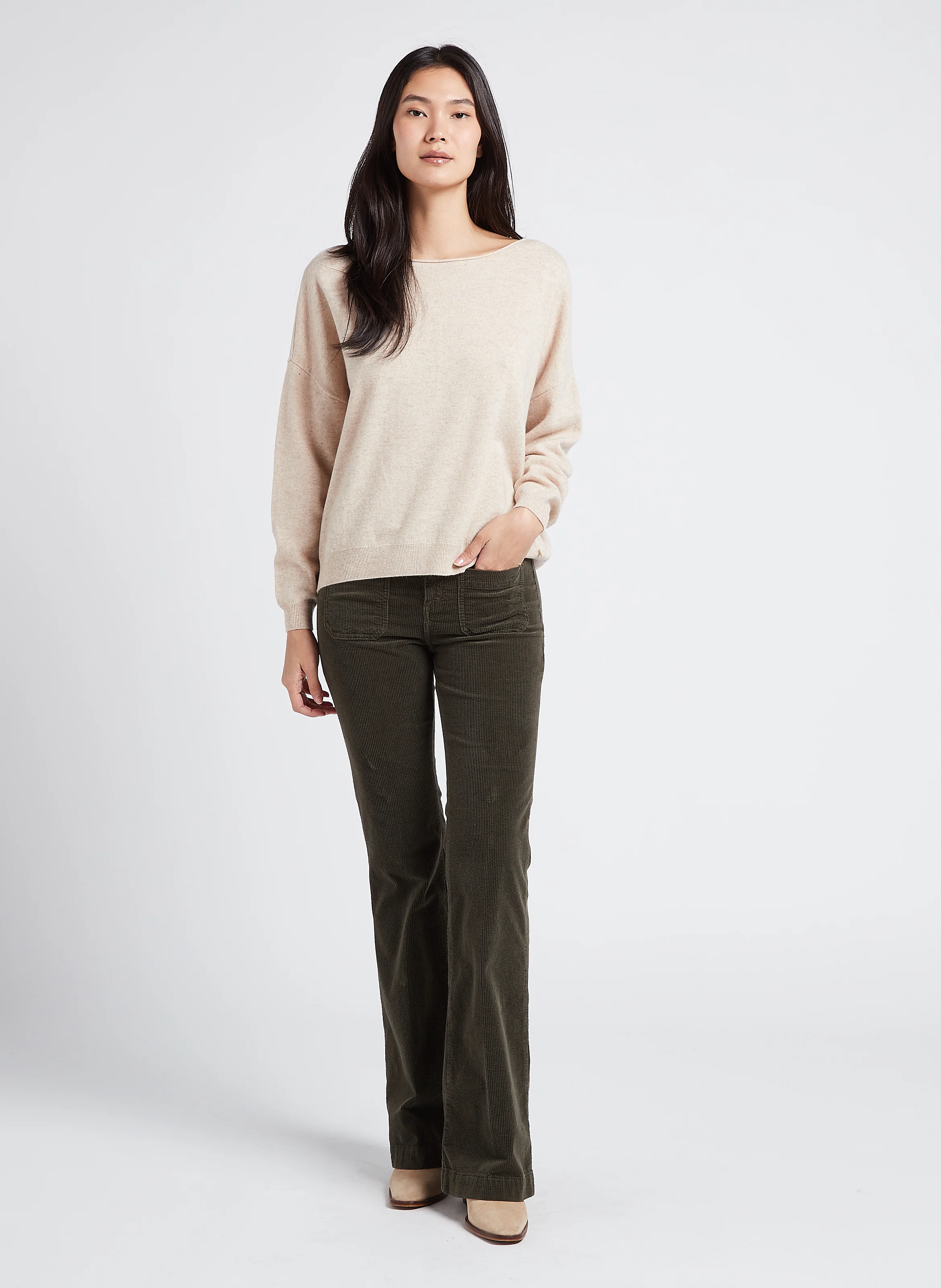 Pantalon patte d'eph en coton mélangé | Kaki