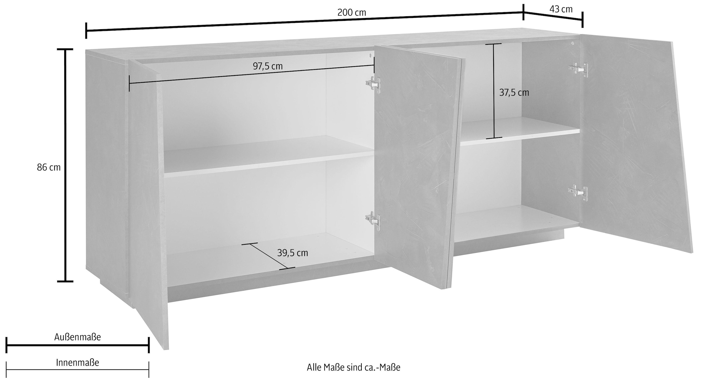 INOSIGN Sideboard »Vega« Kommode mit 4 Türen, Breite 200 cm