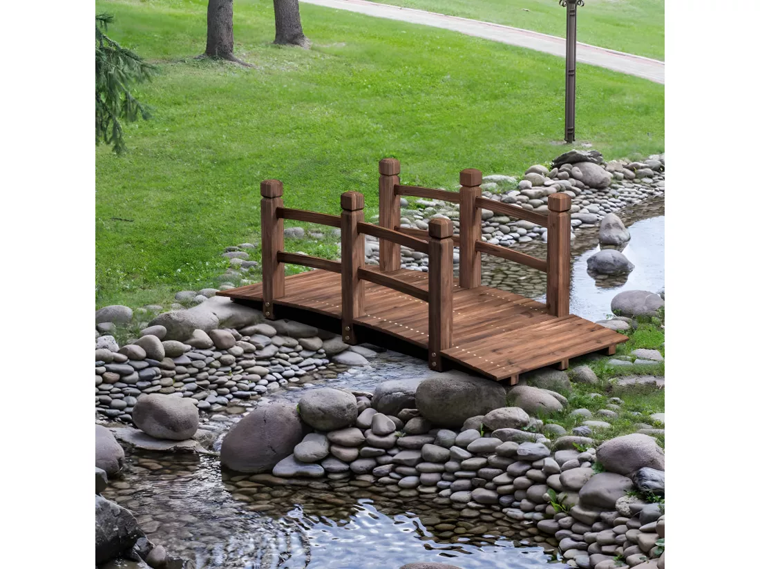 Pont de Jardin en Bois Pont d'Etang Pond de Bassin Pont en Bois Décoration Extérieure Chargé Environ 105 kg 150 x 67 x 55 cm
