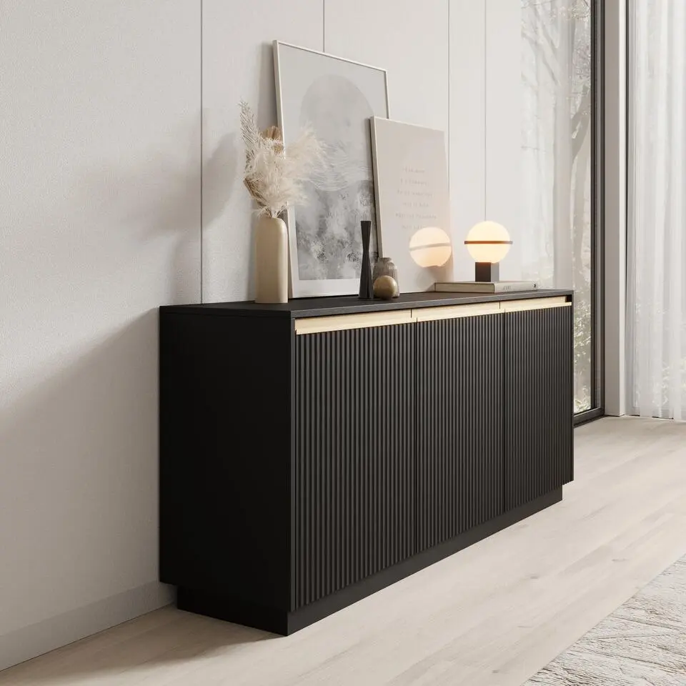 Meubella - Dressoir Remy - Zwart - 154 cm