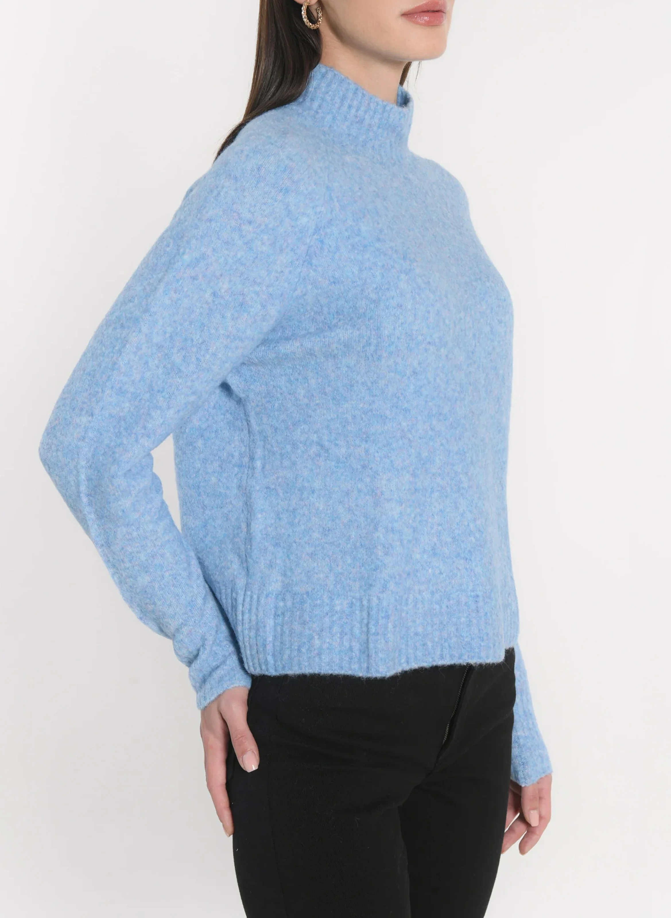 CONNIE - Pull col montant en laine mélangée | Bleu