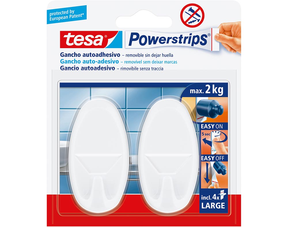 FITA ADESIVA TESA POWER STRIPS COM GANCHOS BRANCO