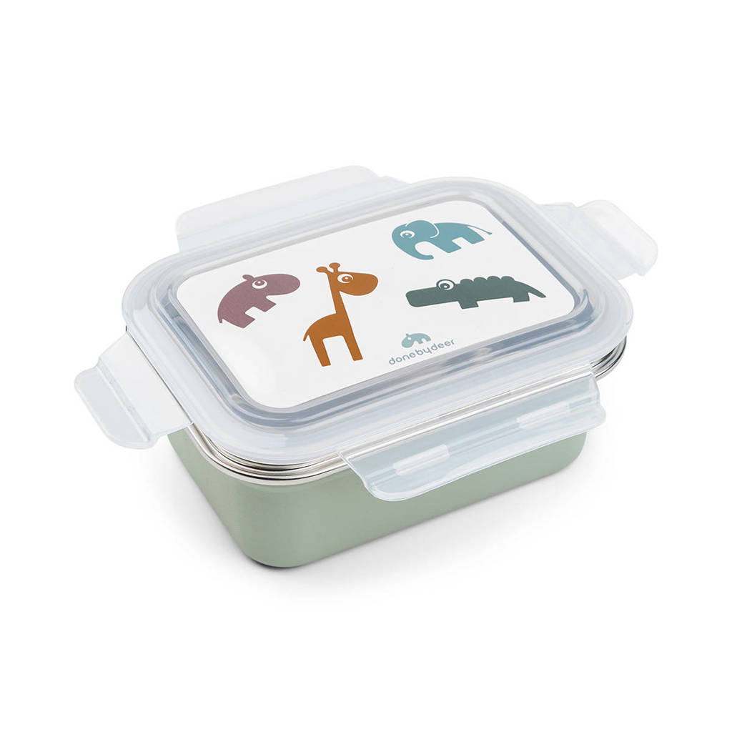 Metal lunch box Deer friends Green