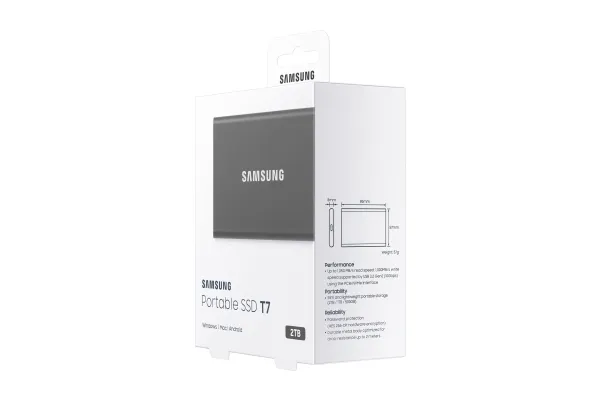 Samsung T7 MU-PC2T0T - SSD - krypteret - 2 TB - ekstern (bærbar) - USB 3.2 Gen 2 (USB-C stikforbindelse) - 256-bit AES - titan grå