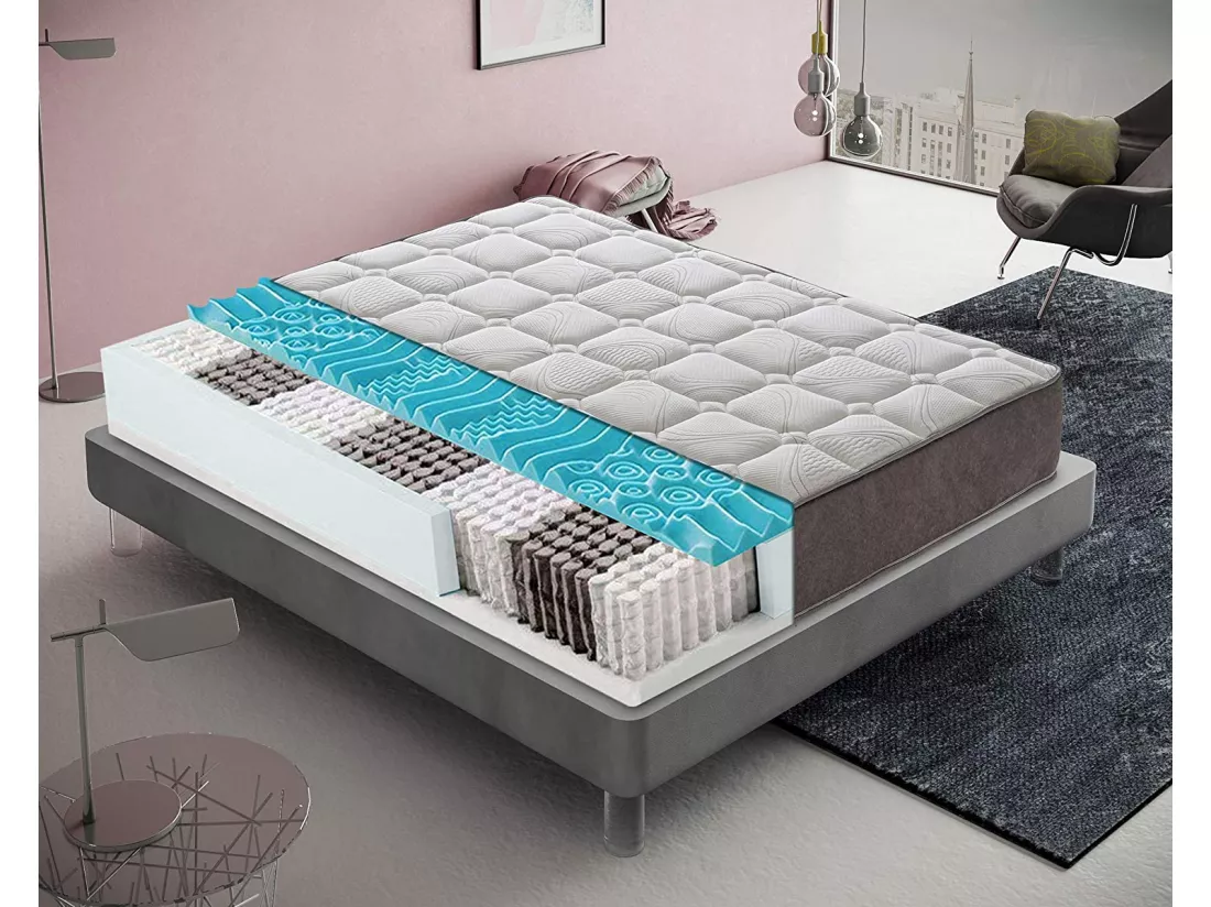 Matelas à ressorts ensachés et memory foam - memory foam 5 cm - résistant 180x200 cm