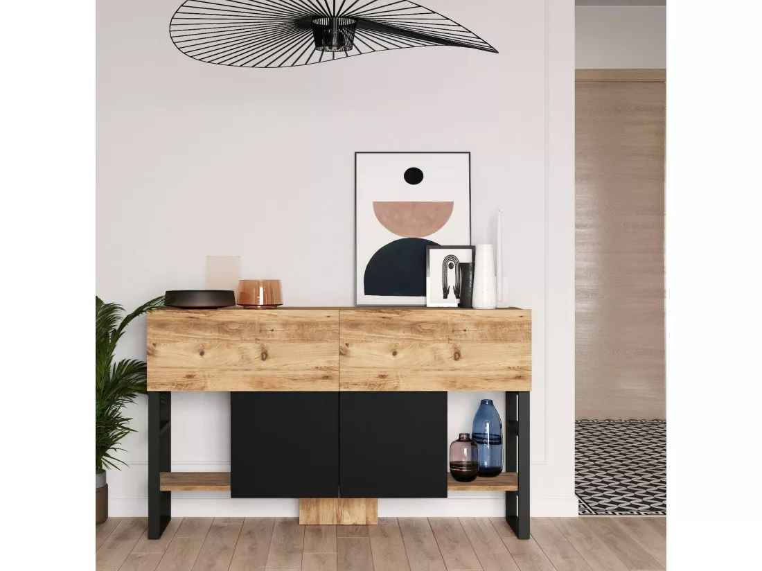 Console Helene, Table polyvalente, Armoire de rangement, Bureau du couloir, 139x43 h84 cm, Chêne