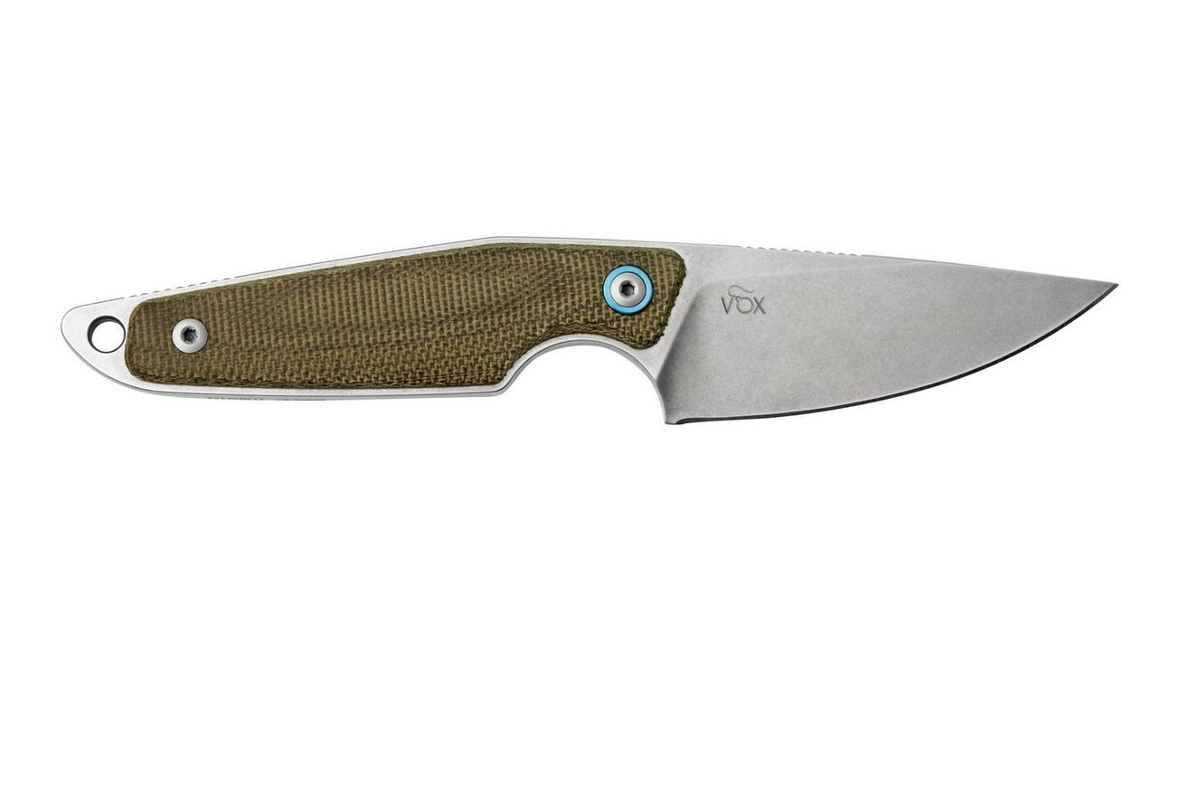 MKM Makro 1 Droppoint, Stonewashed Green Canvas Micarta vaststaand mes, Jesper Voxnaes design