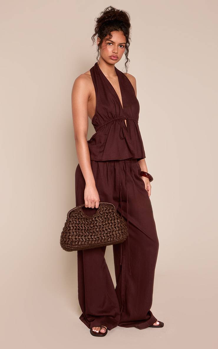 Marron Foncé Pantalon Large À Cordon De Serrage Coordonné