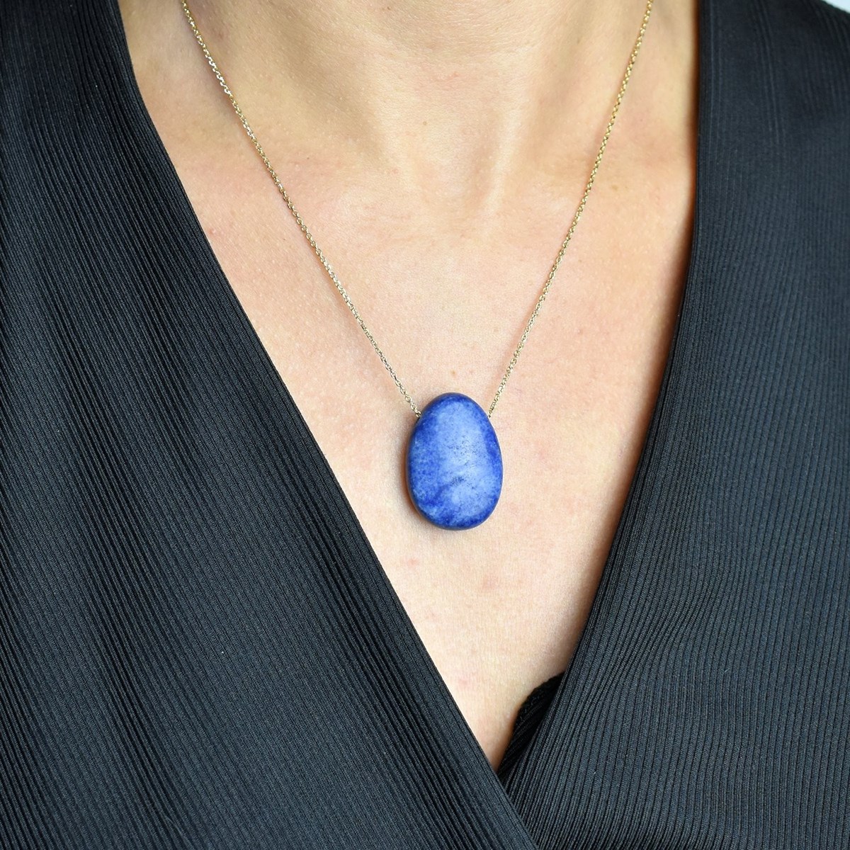 Collier pierre naturelle aventurine couleur bleue et blanche Plaqué OR 750 3 microns