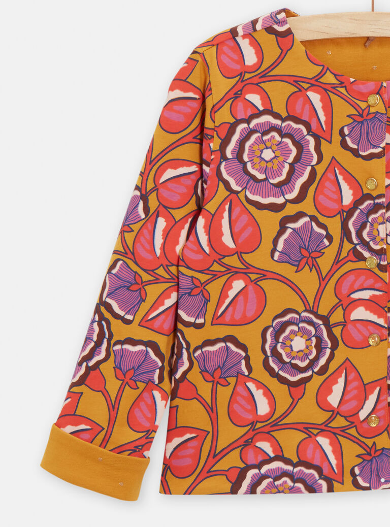 Cardigan reversible jaune et motif fleurs pour fille